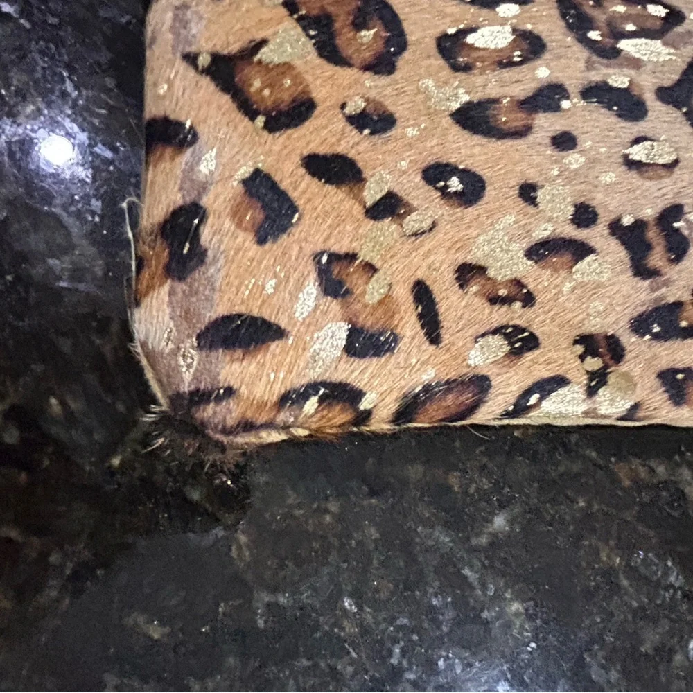 MYRA Bag Leopard Print Wristlet Clutch with Leather Brown Trim